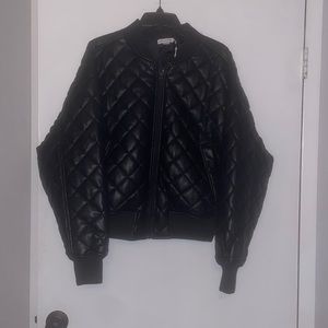 Good American Black Quilted Bomber Jacket